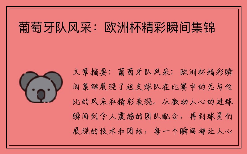 葡萄牙队风采：欧洲杯精彩瞬间集锦