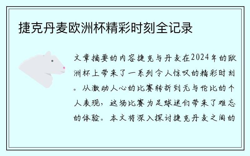 捷克丹麦欧洲杯精彩时刻全记录